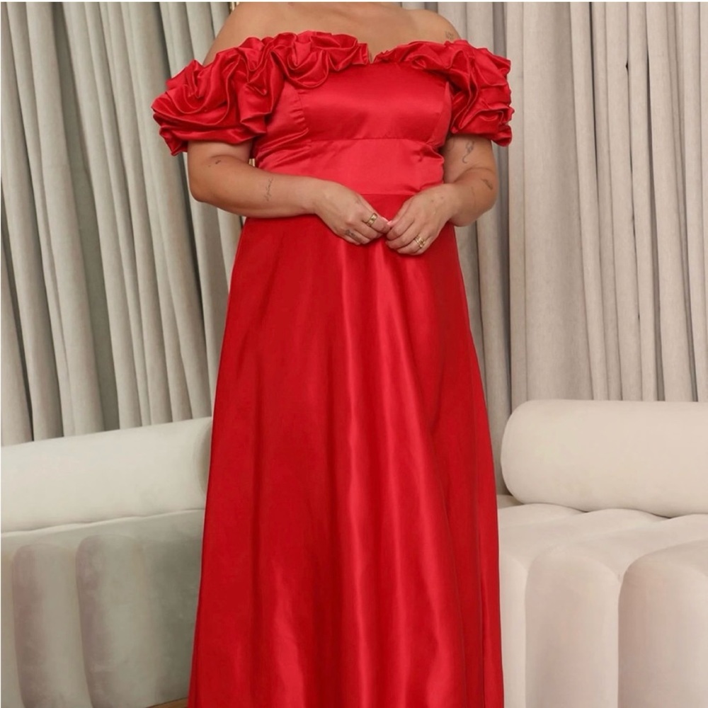Fashion Nova Red Rose Sleeve Formal Dress